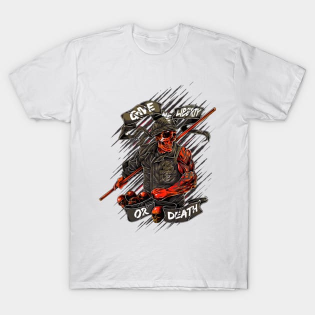 Give Me Liberty Or Death Patriot Skull Warrior Soldier T-Shirt by Macy XenomorphQueen